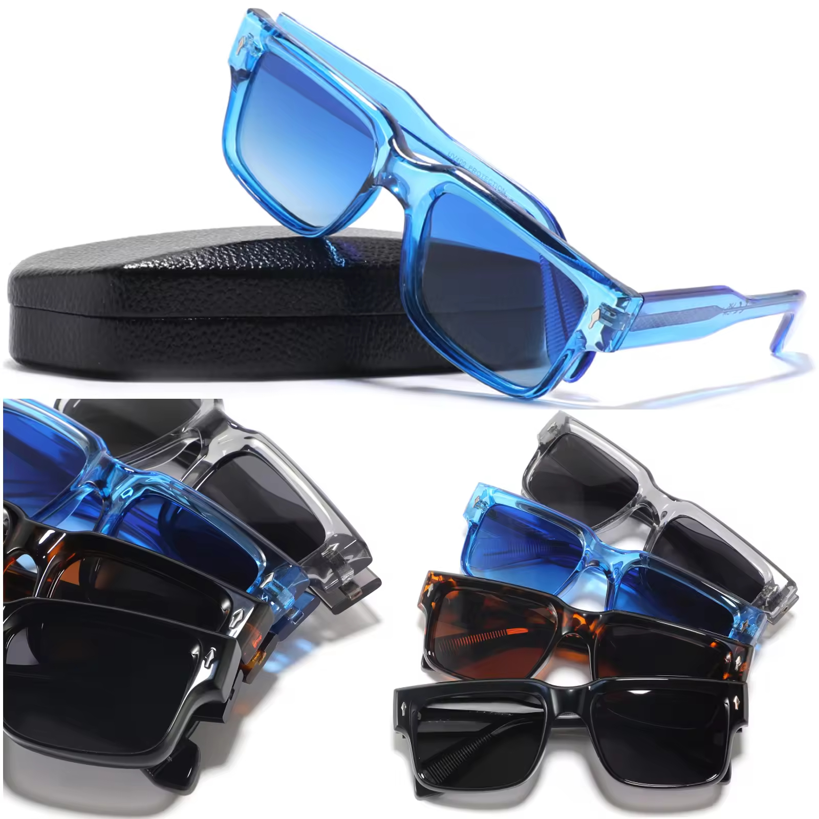 New low minimum order quantity luxury sunglasses polarized TR90 thick rectangular custom logo acetate sunglasses 2025