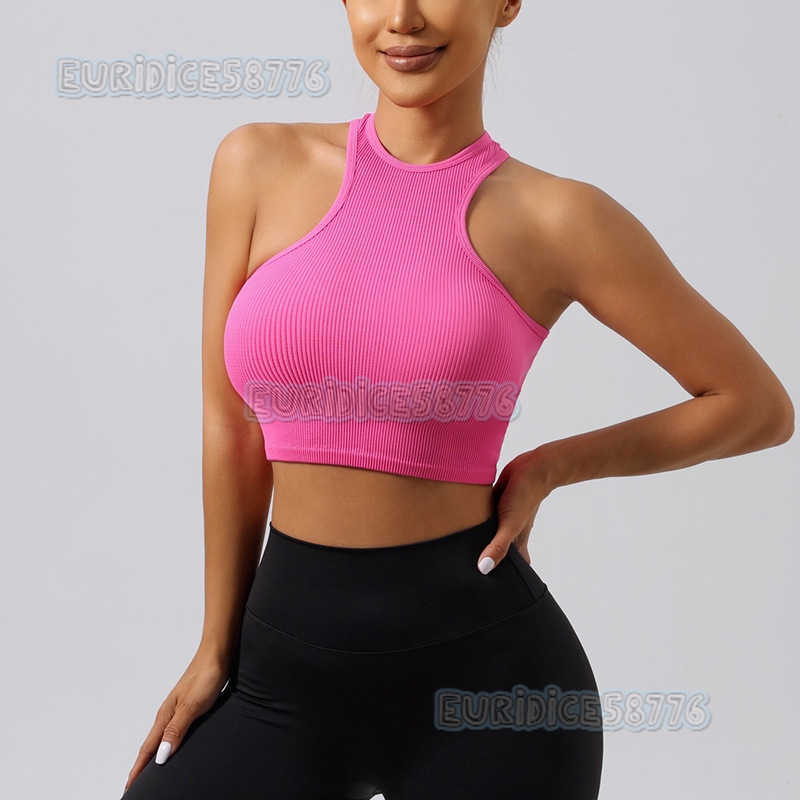 Womens Halter Neck Nylon Sports Bra Yoga Sweatwicking Seamless Underwear Running Quickdry Tank Top Short Style H250825
