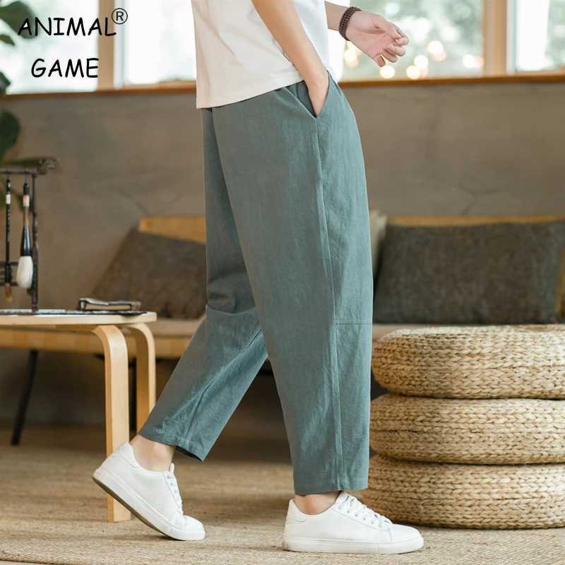 Mens Trousers Cotton Linen Fashion Casual Pants Solid Color Breathable Loose Shorts Straight Drawstring Pants Streetwear Men W250826