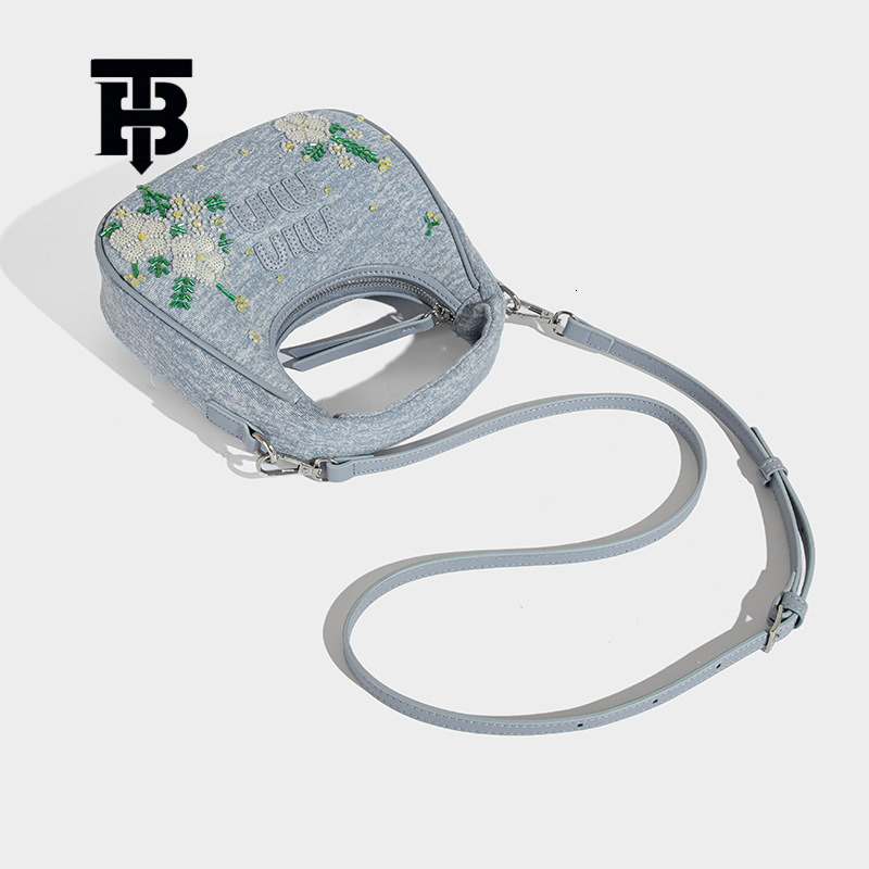 TB BHULAMTE Designer Luxury Women's Single Shoulder Underarm Small Square Bag Cowboy Nail Bead Flower Heavy Industry Embroidery Handbag Casual St