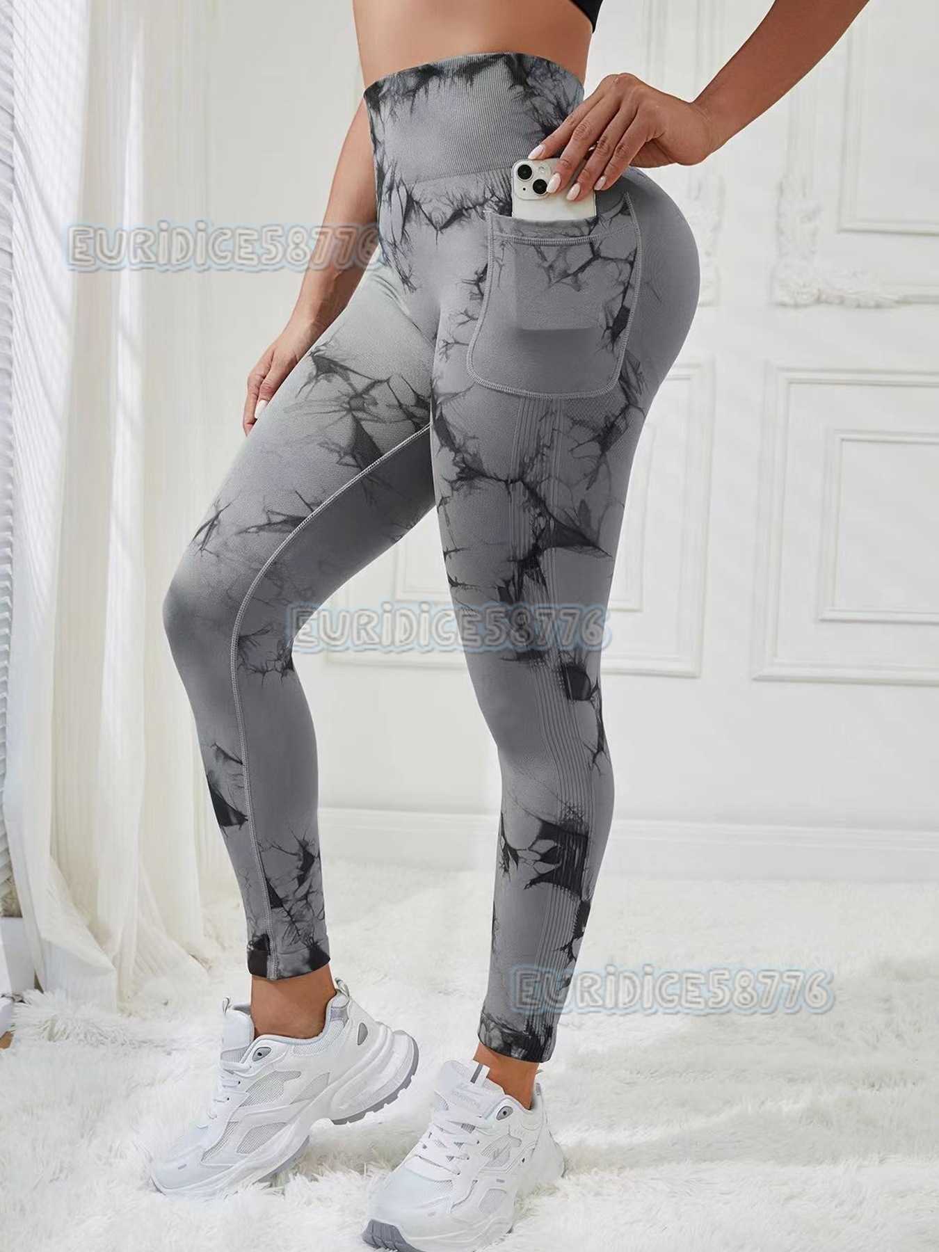 New Tiedye Side Pocket Yoga Pants Long Nude Feel Running Sports Fitness Wear Hiplifting Yoga Pants H250825