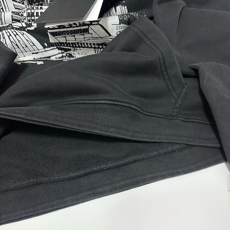 American Street ERD Hoodies Oversized Vintage Printed Patchwork Hooded Sweatshirts Casual Loose Men Women Washed Hole Hoodys 250825