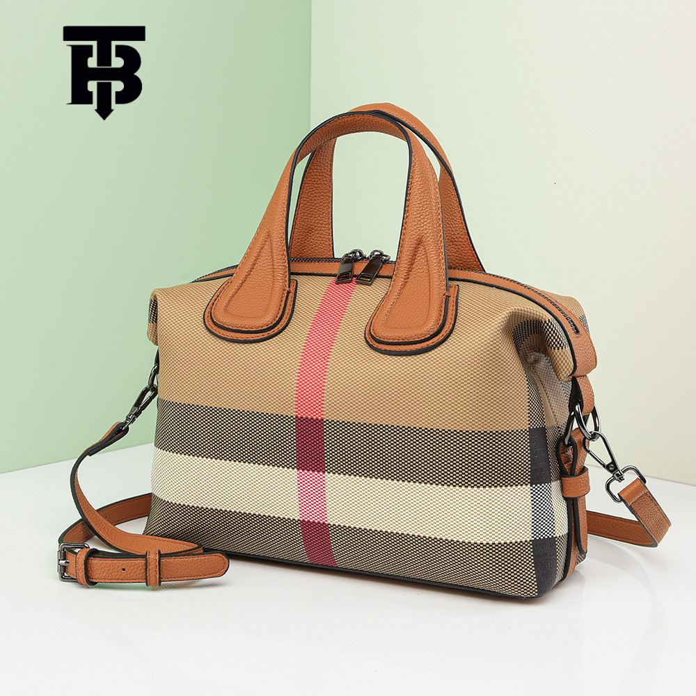 Designer Women's Handbag Luxury Bag New Checkered Leather Large Capacity Handheld Boston Contrasting Color Crossbody Pillow Bag