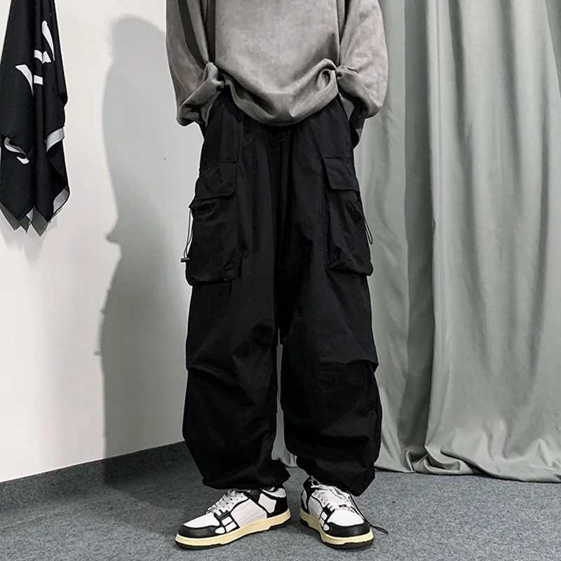 2023 Spring Summer Fashion Cargo Pants Men Solid Color Elastic Waist Wide Leg Casual Mens Pants Oversize Baggy Pants For Women W250826