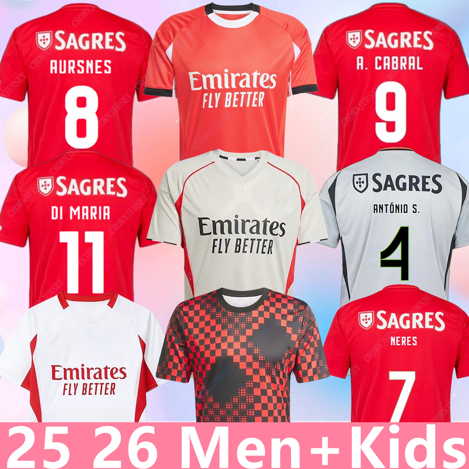 25 26 BeNfIcAs DI MARIA Soccer Jerseys AKTURKOGLU PAVLIDIS KOKCU BESTE AMDOUNI FLORENTINO A.CABRAL 2025 26 men kids kit socks sets fans player version football shirts