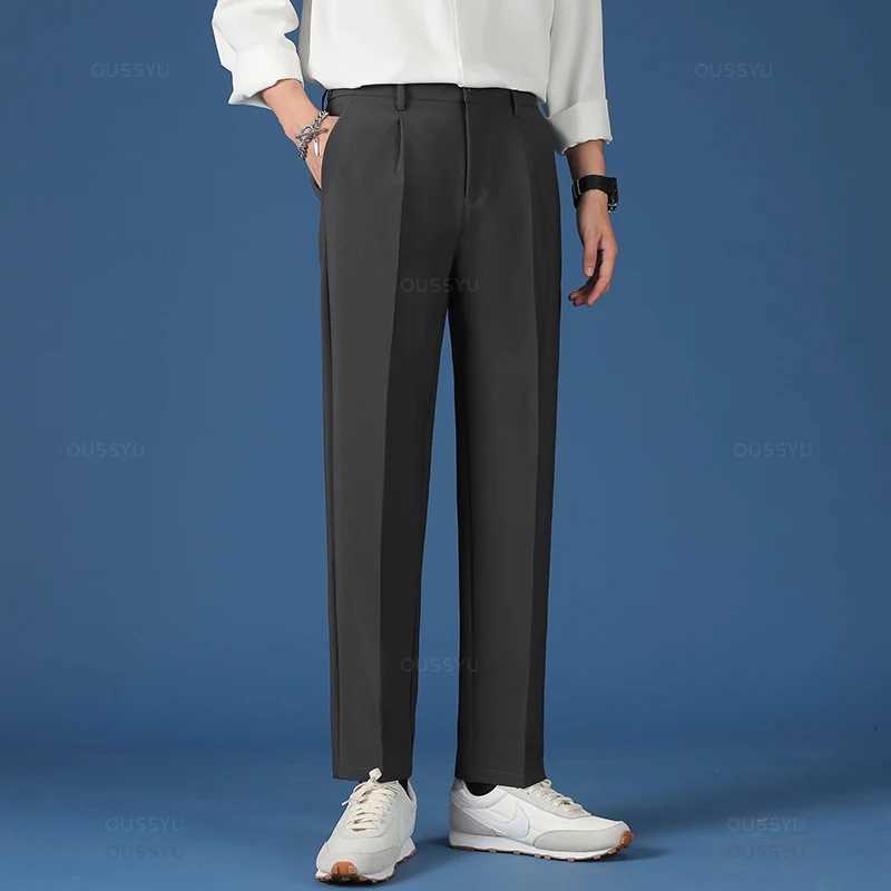 Spring Summer New Smooth Pendulous Suit Pants Men Business Long Trousers Korean Formal Ankle Length Pants Male Plus Size 40 W250826