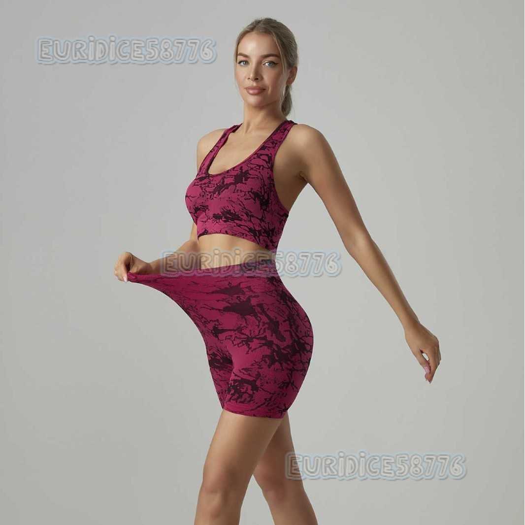 High Waist Tummy Control Fitness Short Sleeve Quickdry Outerwear Tight Running Sports Pants Tiedye Jacquard Yoga Pants for Women H250825