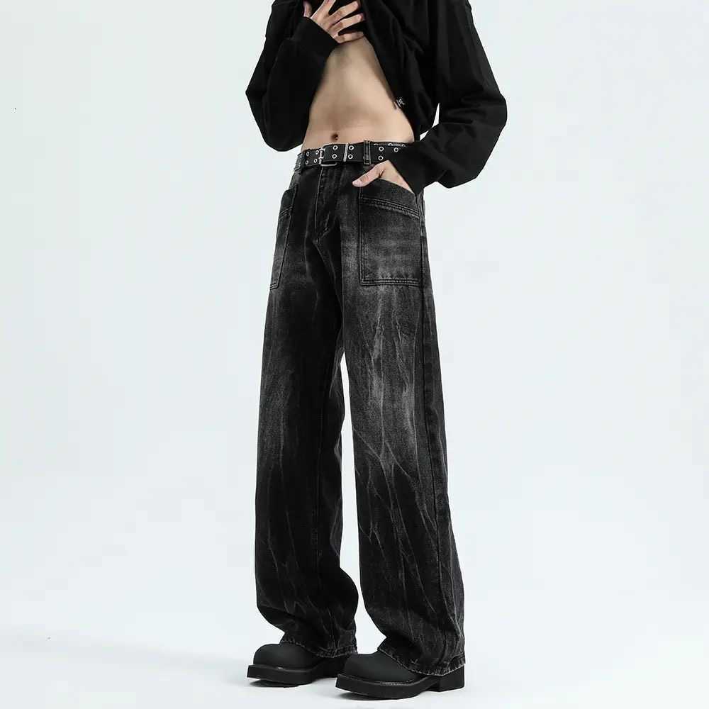 Vintage high street trendy brand gradient straight-leg jeans - Spring/Summer new style, loose fit, slimming, versatile, water-washed, with subtle frin