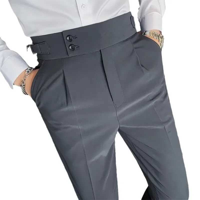 Italian Style Mens Naples Adjustable Buckle High Waist NinePiece Paris Button Suit Pants Casual Long Trousers for Men W250826