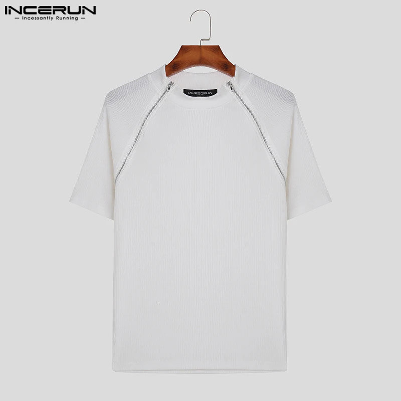 Handsome Well Fitting Tops INCERUN Mens Deconstructed Double Zipper n Tshirts Casual Striped Short Sleeved Camiseta S5XL 250825
