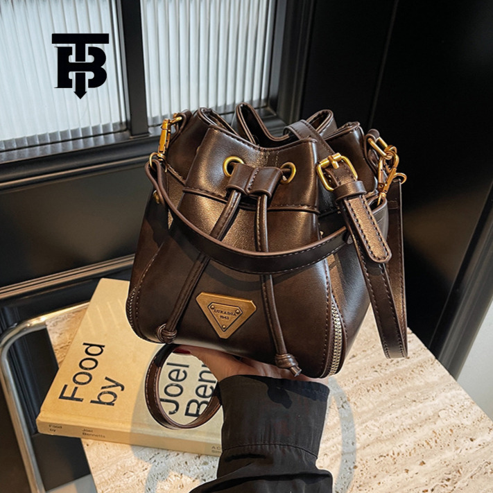 TB BHULAMTE Designer Luxury Retro Simple Women's Splicing Handheld Bucket Bag Versatile Single Shoulder Crossbody Bag Large Capacity Shopping Bag