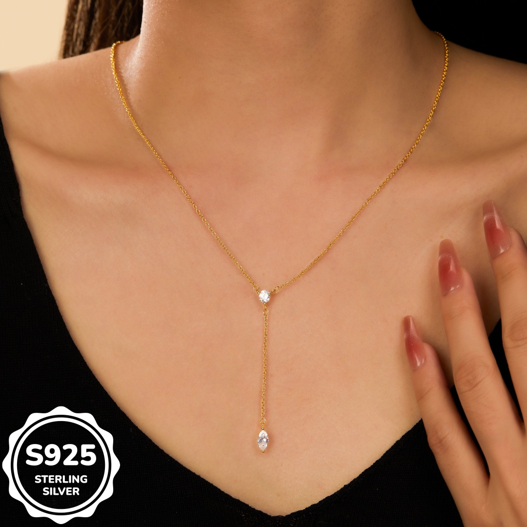 MT 925 Sterling Silver Y-Shaped Marchioness CZ Pendant Charm Necklace, Women's Fine Jewelry Necklace Wholesale