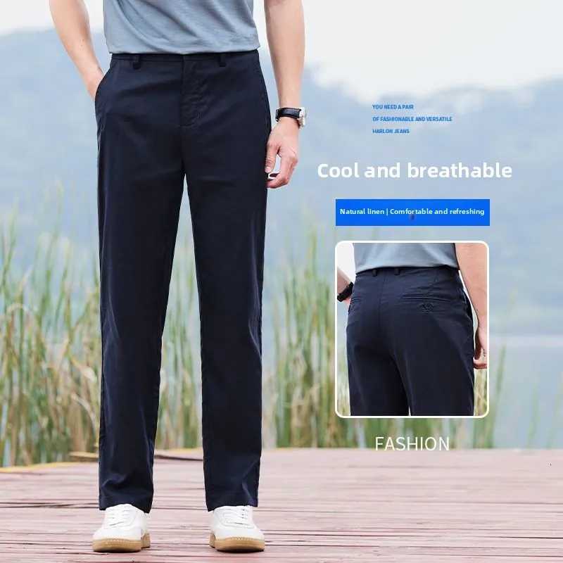 Summer New Mens Thin Casual Pants Solid Color Business Office Classic Loose Straight Trousers Fabric Male Clothes Linen Pants W250826