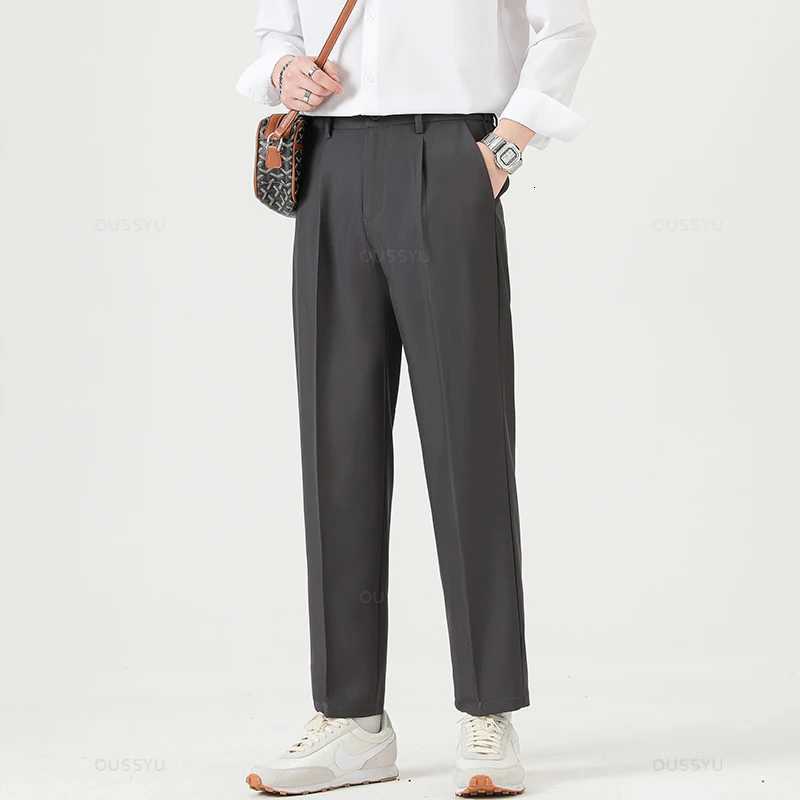Brand Clothing Smooth Suit Pants Men Business Thin Formal Ankle Length Work Pants Korean Casual Long Trousers Men Oversized 40 W250826