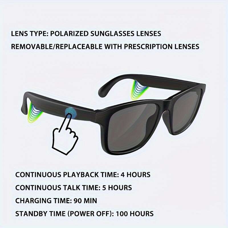 Fashion Business Smart Glasses, Built-in Microphone, Support Calls, Music, Anti-blue Light, Polarized, iPhone/Android Compatible Voice Assistant, Offi