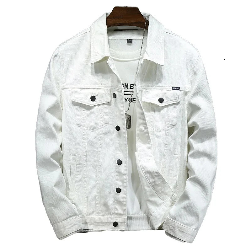 Spring Men Solid Lapel Denim Jackets Fashion Motorcycle Jeans Jackets Hommes Slim Fit Cotton Casual Black White Coats 250825