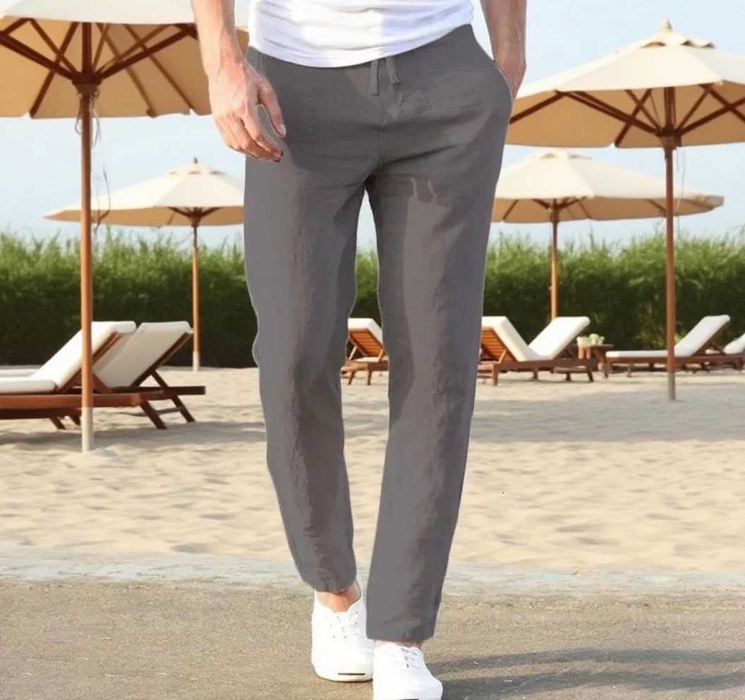 Mens Cotton Linen Pants Joggers Sweatpants Streetwear Breathable Solid Color Vacation Linen Trousers Autumn Loose Casual Pants W250826