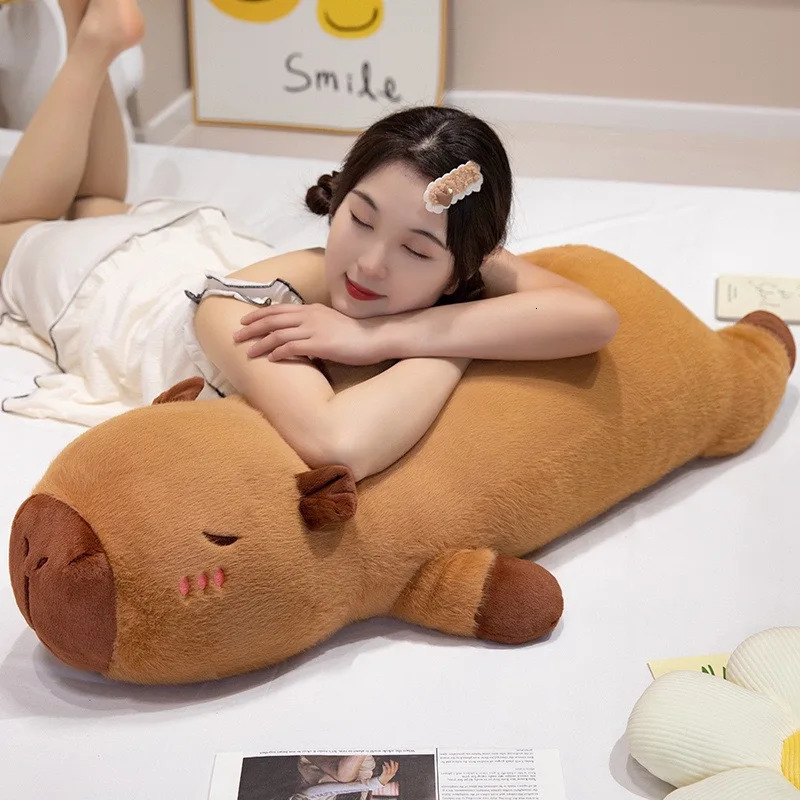 Kawaii Capybara Plush Toy Stuffed Capibara Fluffy Doll Long Sleep Soft Pillow Sofa Cushion Nap Sleeping Toys for School Xmas 250825