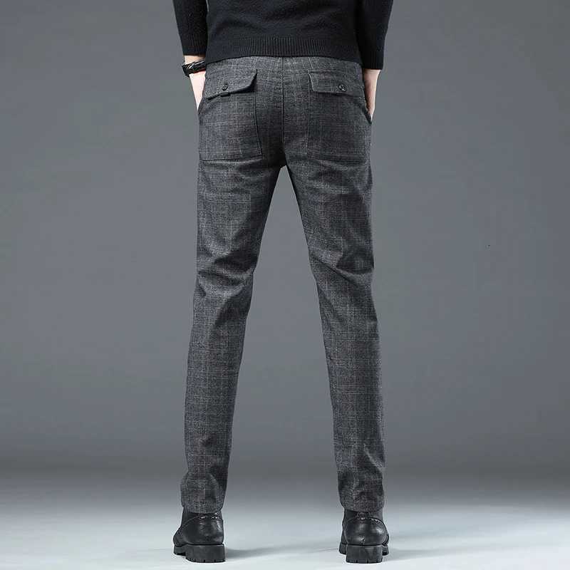 2024 Men New Spring Autumn England Plaid Work Stretch Pants Men Business Fashion Slim Gray Casual Pants Male Brand Trousers 2838 W250826