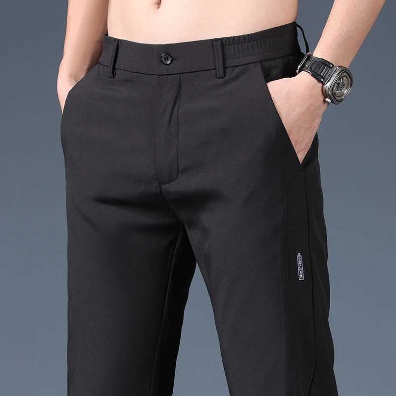 Summer Thin Ice Silk Stretch Mens Pants Business Casual Elastic Waist Smooth Trouser Suit Pants Male Brand Clothing W250826