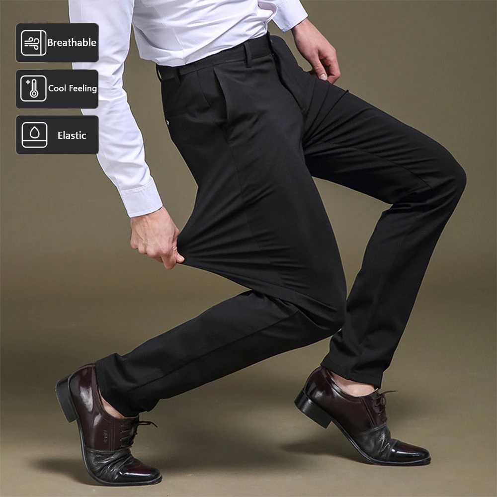 Autumn New Korean Slimfit Mens Dress Pants Elastic Midwaist Nonironing Suit Pants Small Foot Pants Thin Mens Pants W250826