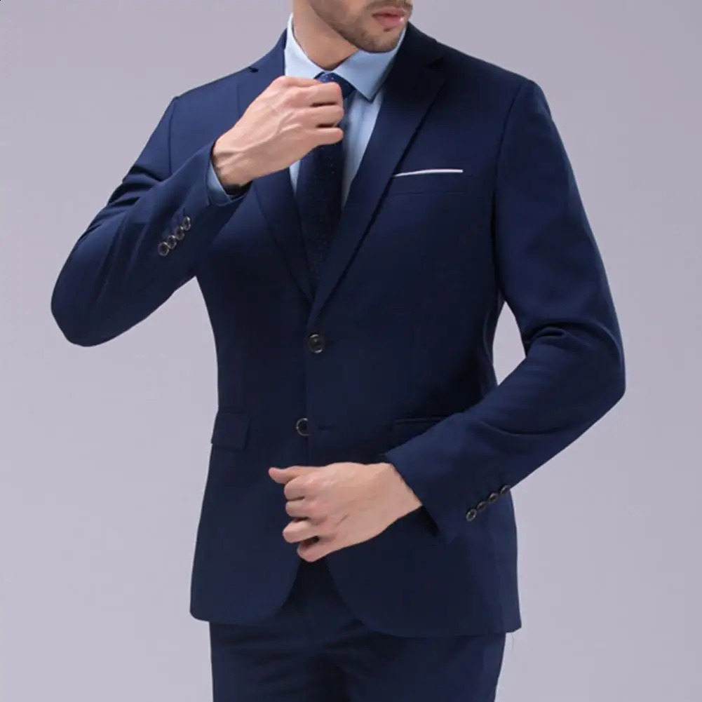 1 Set Trendy Men Suit Set Male Groom Suit Lapel Slimming Single Breasted Suit Fine Stitching 250826
