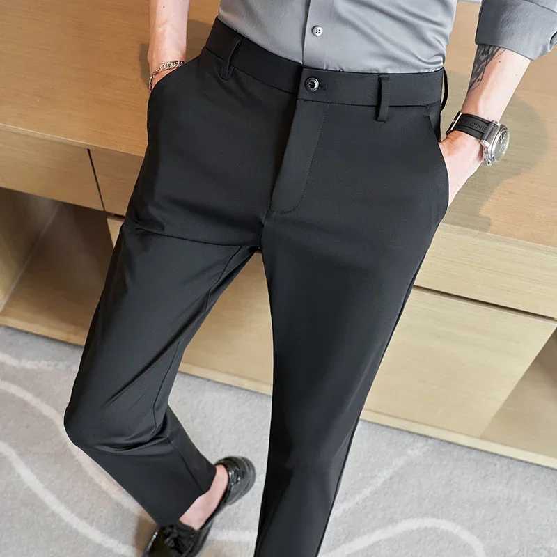 Black Mens Stretch Suit Pants Fashion Casual Trousers Navy Blue Mens Pants Asian Size 2936 38 Slim Mens Pants W250826