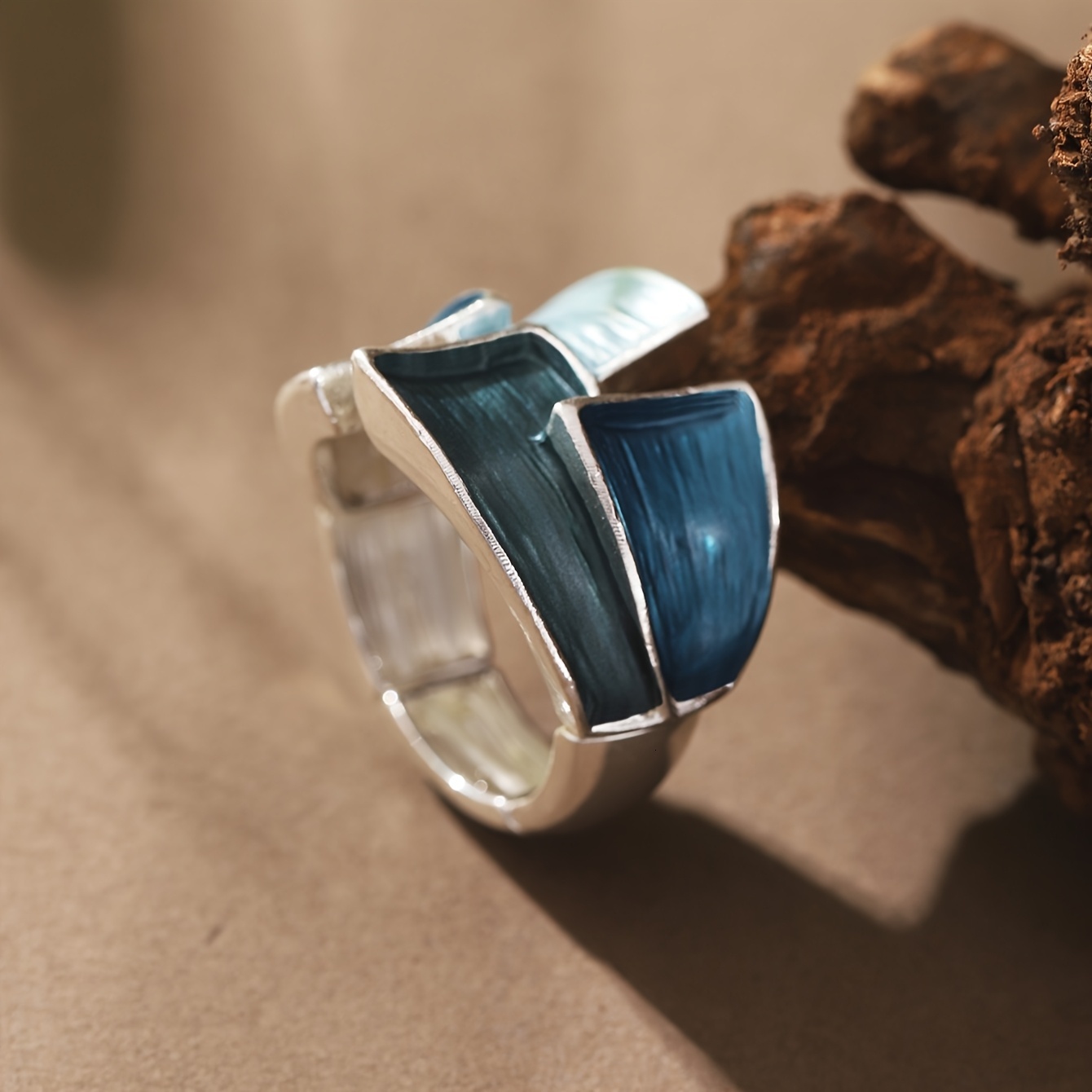 1 Piece Fashion Bohemian Simple Geometric Elastic Adjustable Ring for Women Spring Summer New Gold Zinc Alloy Blue Thin Coating Daily Party Vacation G