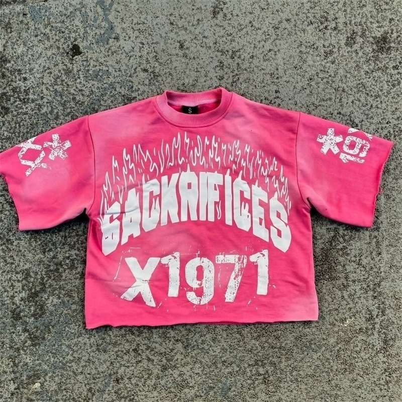 American Retro Pink Tshirt Y2K Clothes Mens Womens Hip Hop Letters Graphic Printing Oversized T Shirt Cotton Short Sleeve Tops 250825