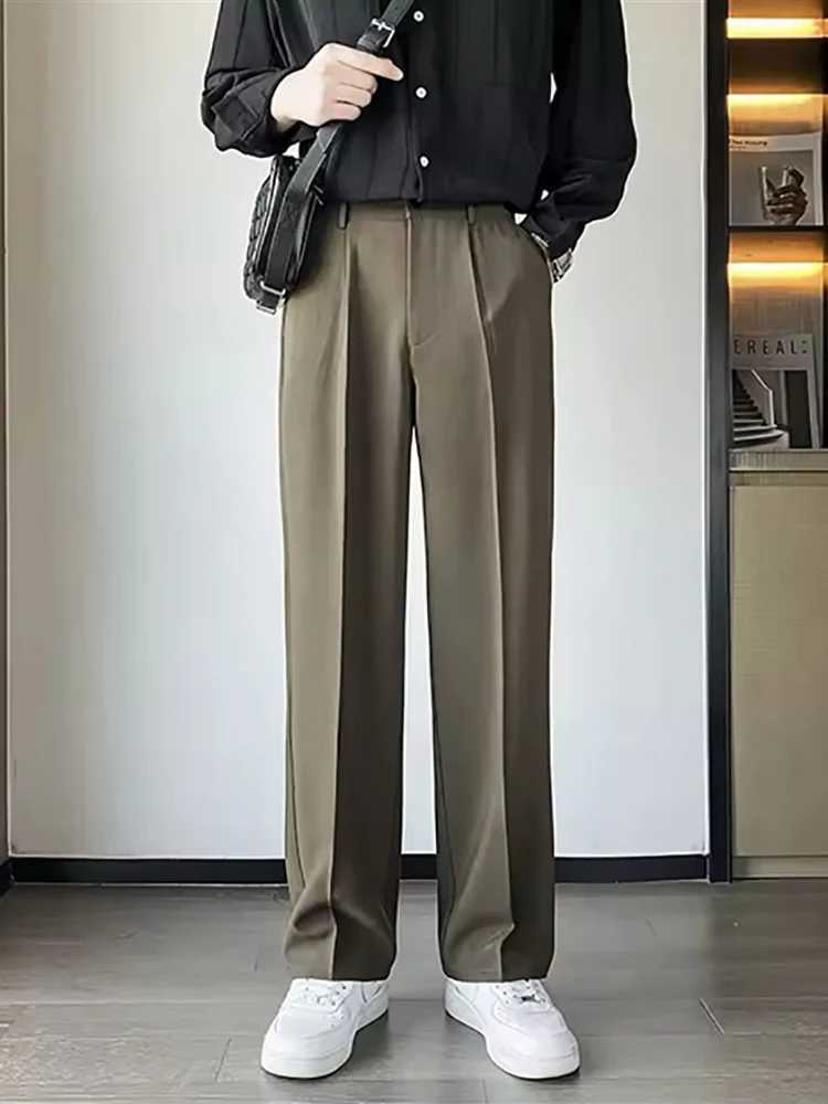 2025 Summer Straight Pants Korean Fashion Casual Trousers Lightweight Breathable SemiWide Slacks Drape Suit Street Pants Men W250826