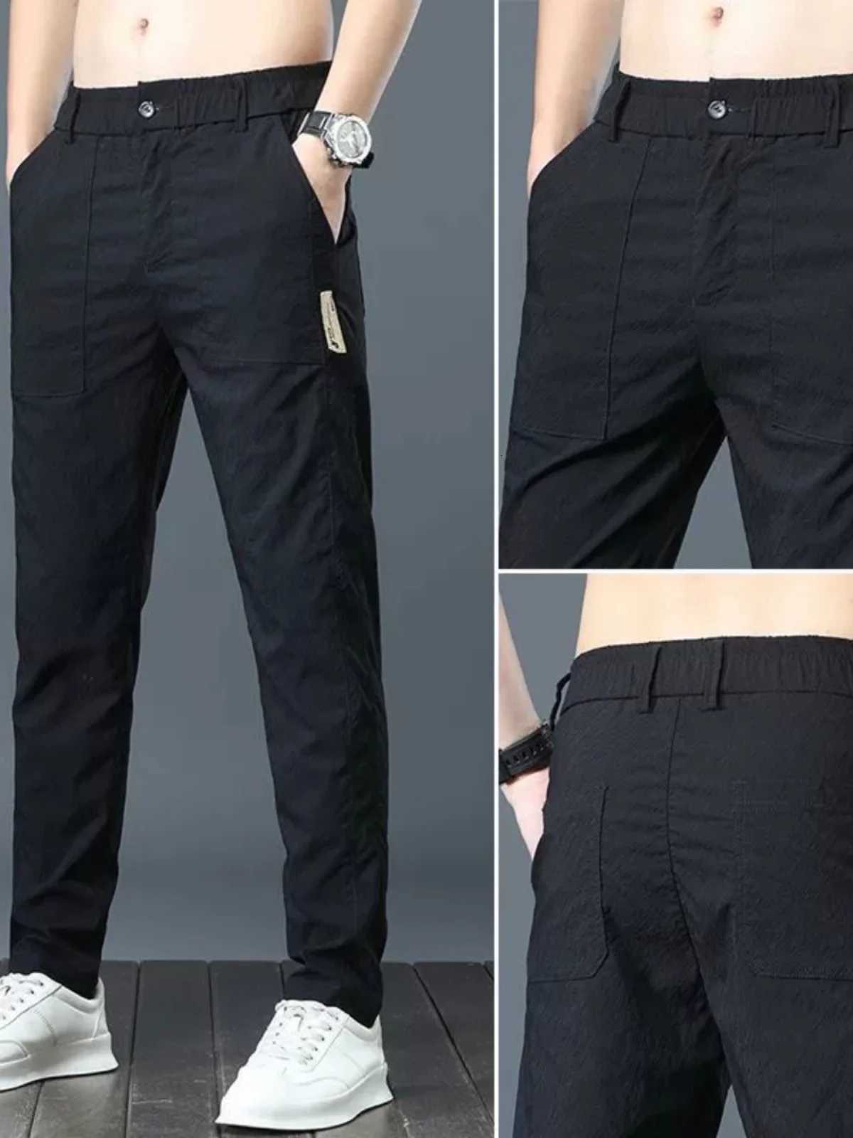 Mens Summer Thin Casual Pants Ice Silk Breathable Straight Loose Fashionable Long Trousers Business Casual Pure Color Mid Waist W250826