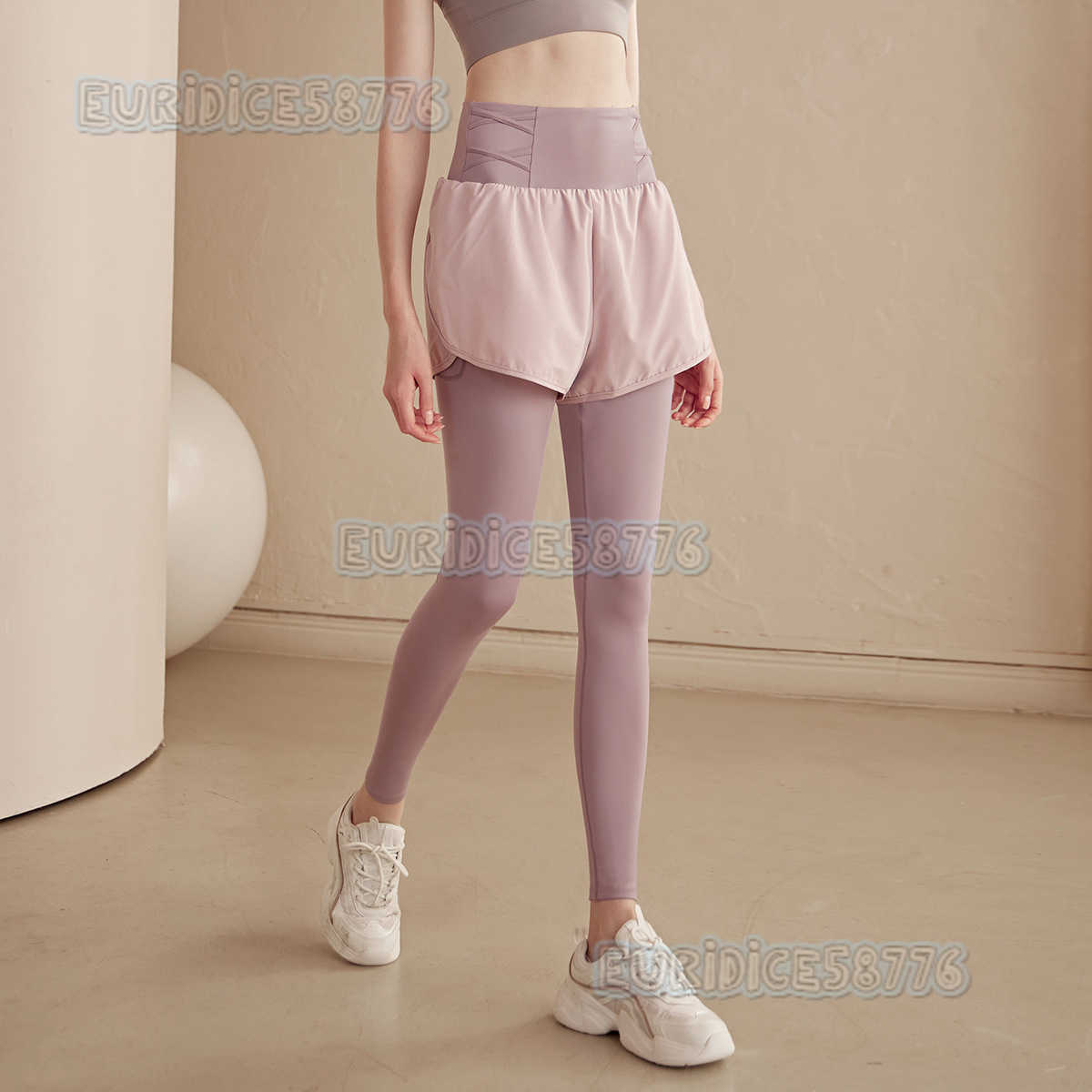 Fake Twopiece Yoga Pants for Women High Waist Hip Lift Tummy Control Fitness Pants Running Pants Elastic Tight Quickdry Sports Long Pants Autumn H2508