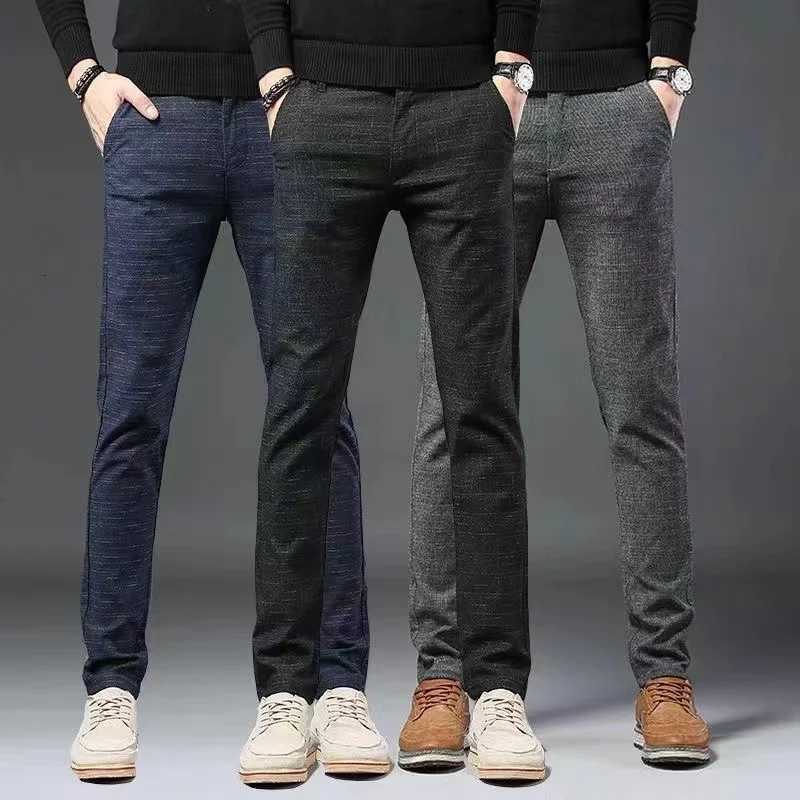 Classic Style Mens Casual Pants Fashion Striped Plaid Business Straight Slim Casual Pants Black Blue Gray Brand Men Trousers W250826