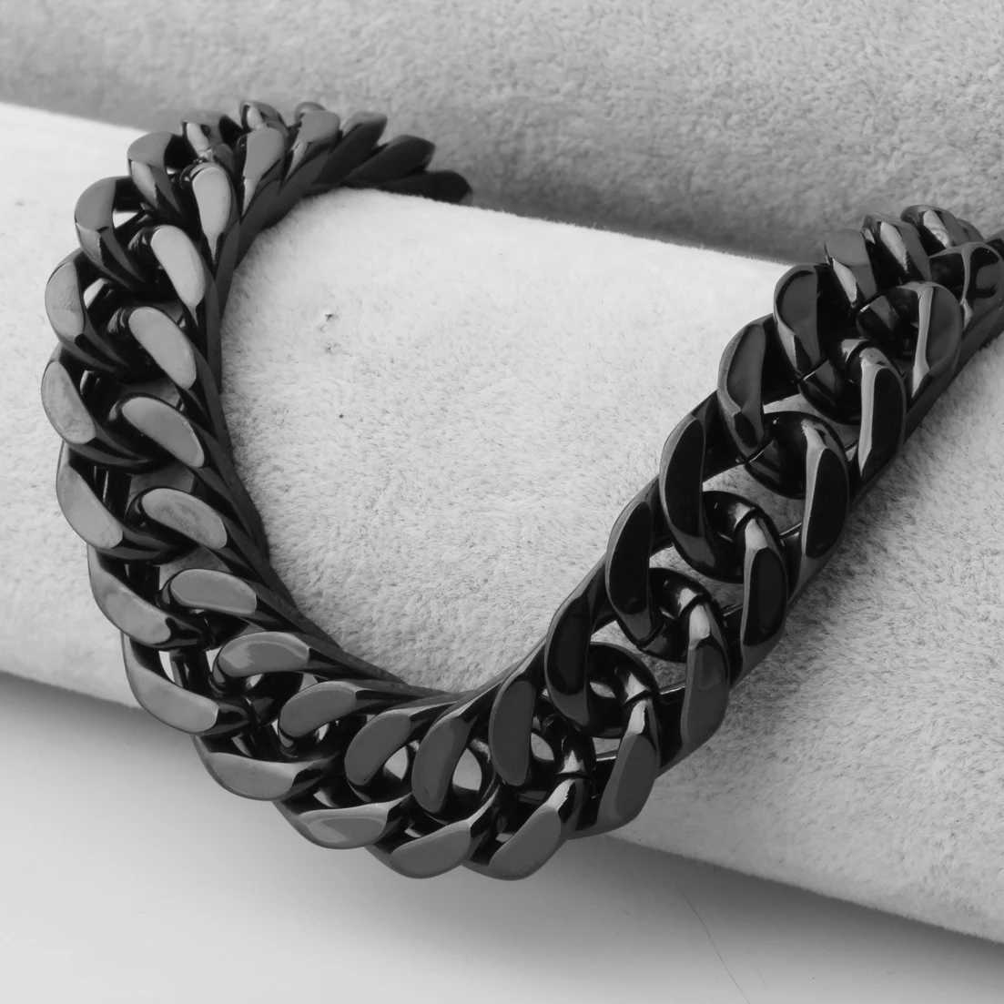 10121417MM Width Stainless Steel Cuban Link Chain Necklace for Men Wholesale Black Chain Mens JewelryXJ250826