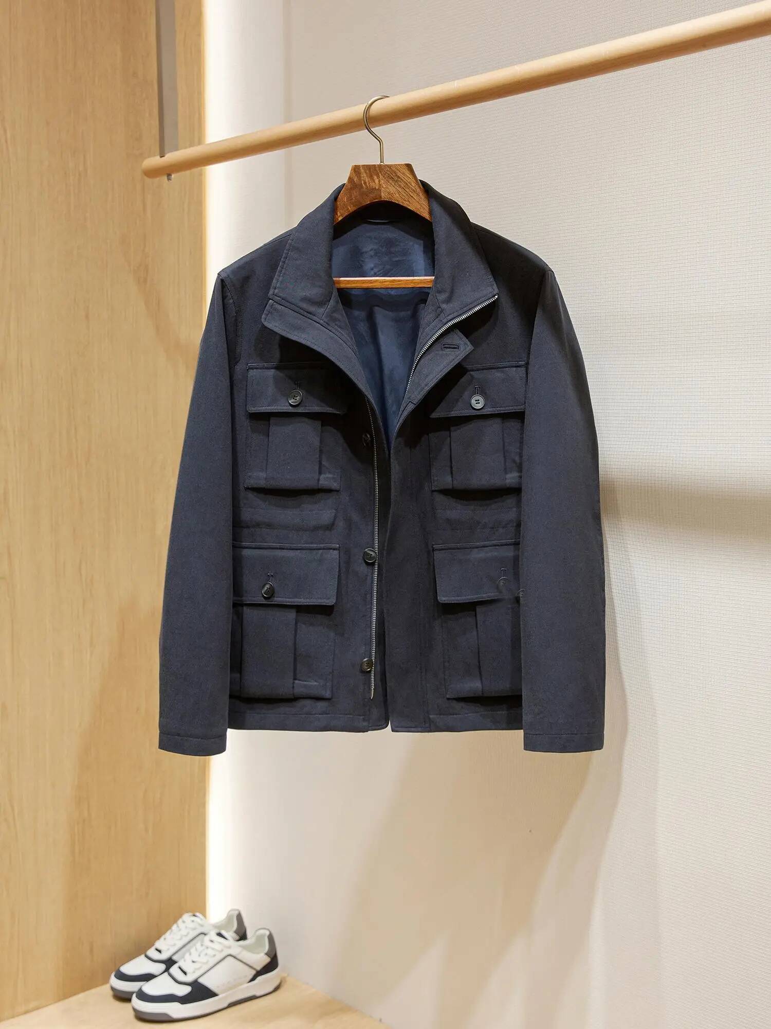 Lyocell Tencel Cotton Men's Multi-Pocket Waist Tooling Hunting Jacket