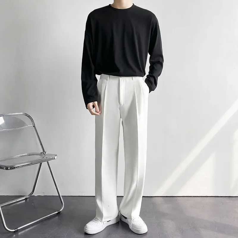 2025 New Men Straight Pants Fashion Korean Loose Suit Trousers Casual Draped Baggy White Wide Pants Male Streetwear W250826
