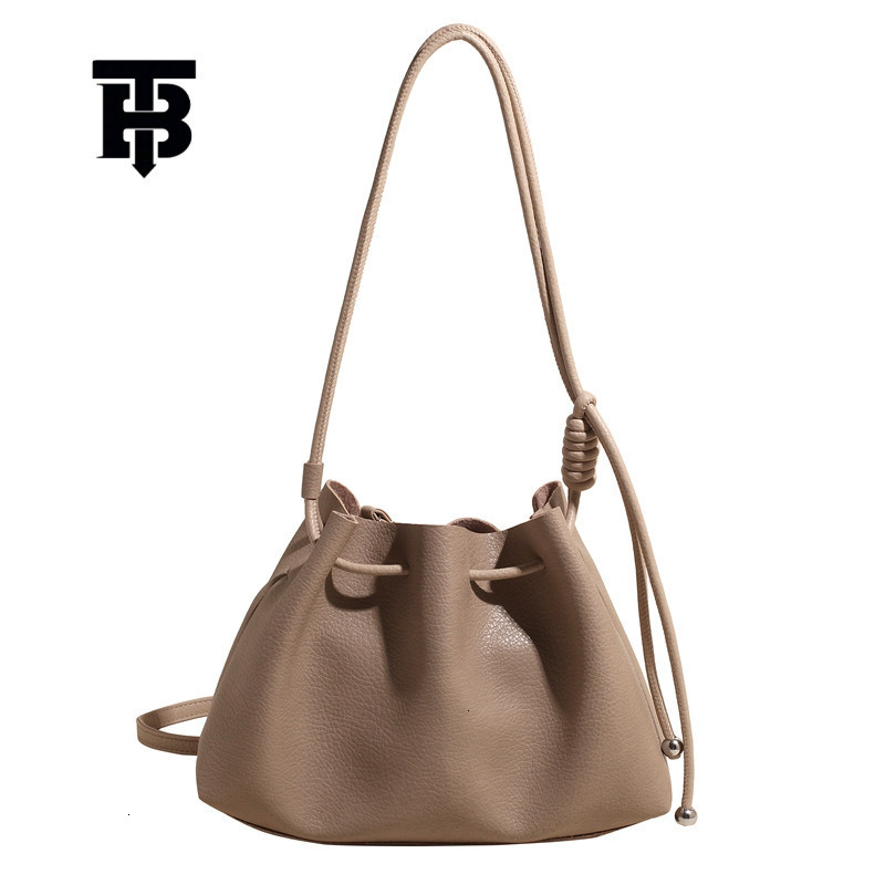 TB BHULAMTE Designer's Simple And Luxurious Women's Drawstring Bucket Bag New Seamless Soft Leather Shoulder Crossbody Bag Fashion Casual Sh