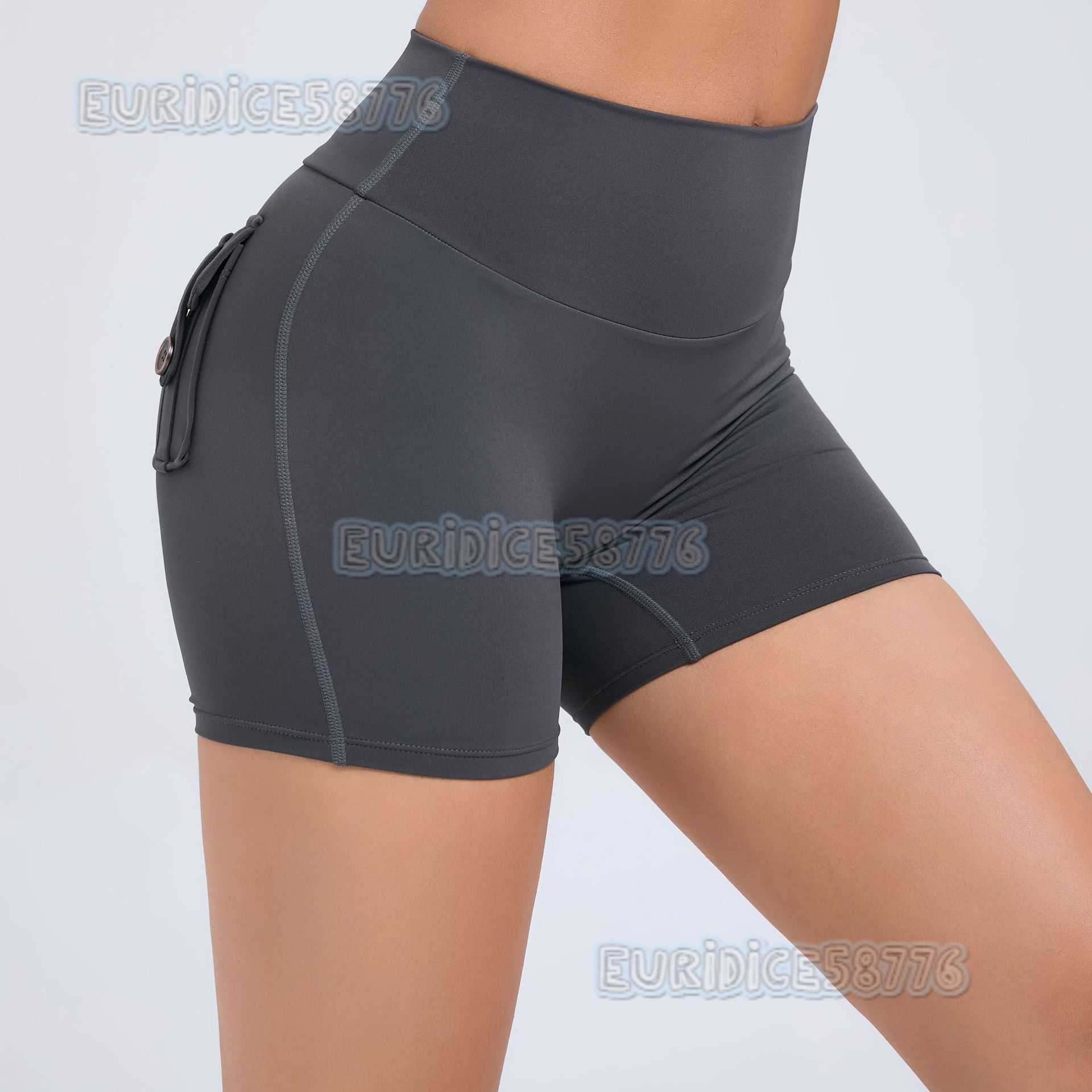 Peach Hip Cargo Tight Shorts Women High Waist Elastic Hip Lift Button Yoga Pants Quick Dry Running Fitness Pants 8019 H250825