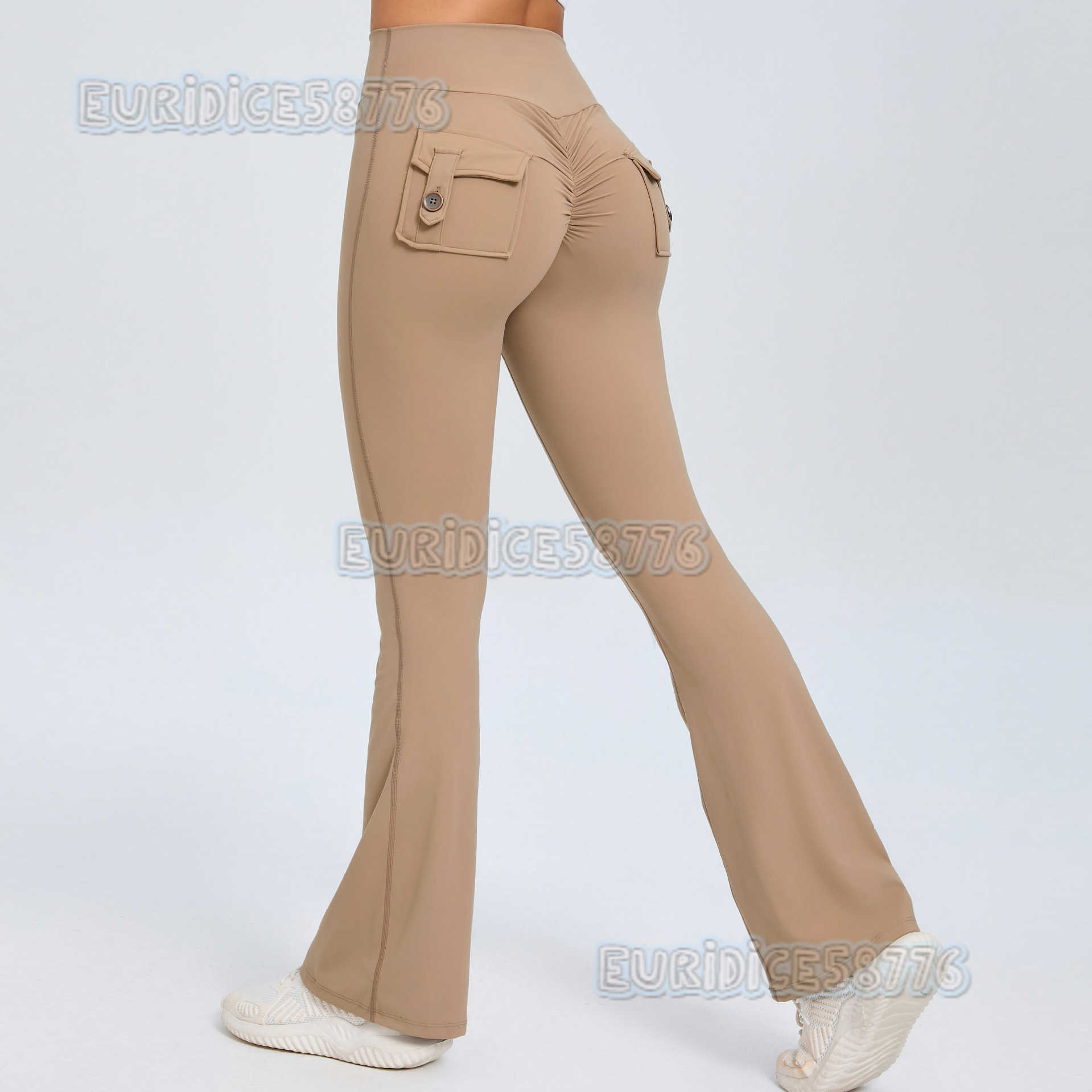 Button Peach Hip Lift Yoga Flare Pants Fitness Sports Wide Leg Slightly Flared Pants High Waist Quickdry Yoga Pants for Women H250825