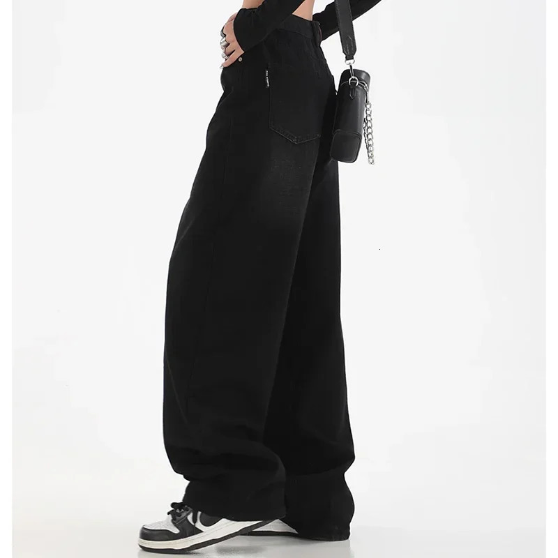 Woman High Waist Slim Fit Wide Leg Jeans Female Street Y2k 2000s Casual Pants Lady Fashion Black Blue Loose Denim Trouserse y250901
