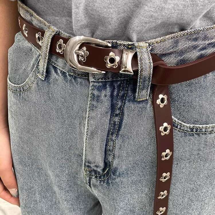 Women's Shirt 2025 New Niche Design Jeans Fashion Flower Decoration Accessory Belt for Men