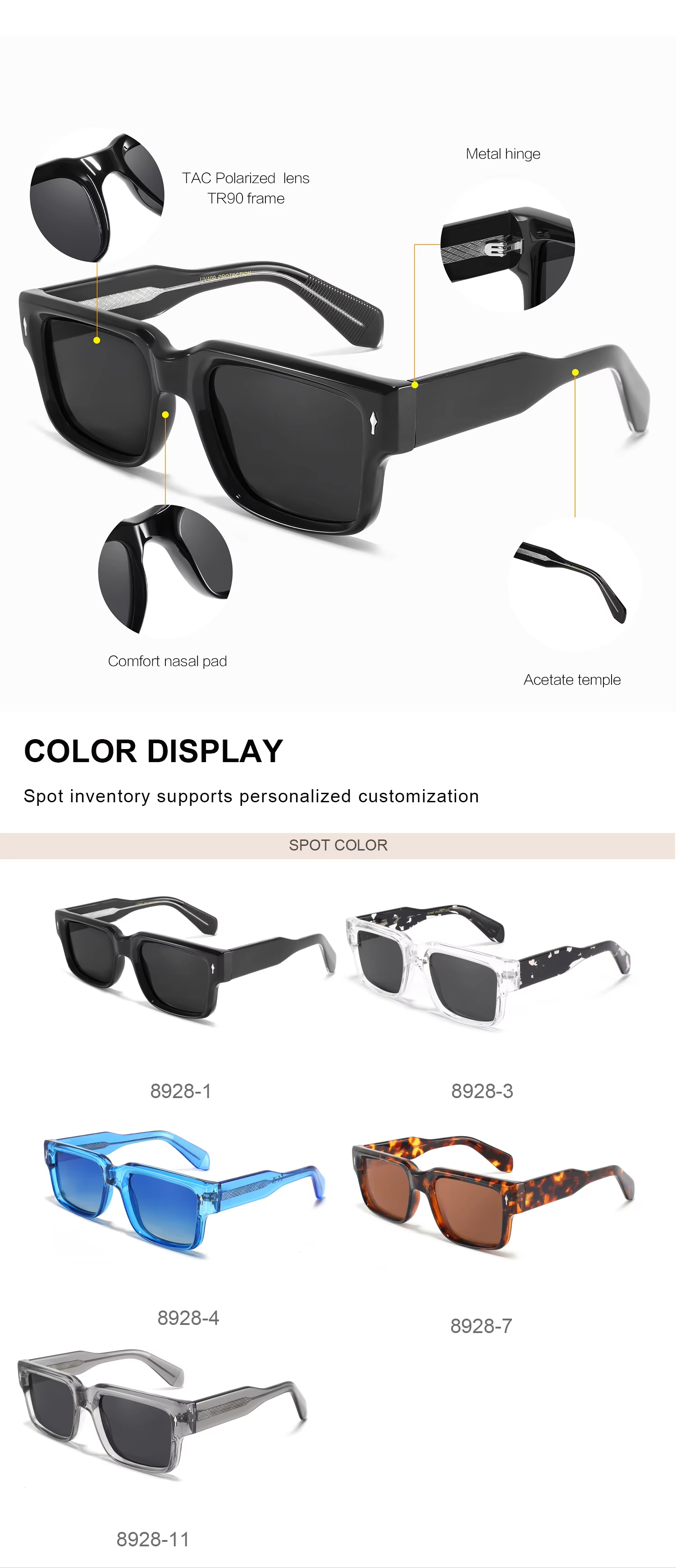 New low minimum order quantity luxury sunglasses polarized TR90 thick rectangular custom logo acetate sunglasses 2025