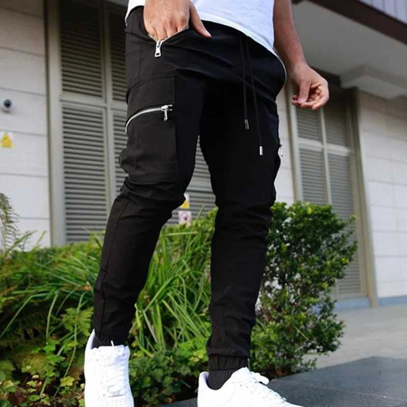2024 New Exercise Casual Pants Mens Spring and Autumn Fitness Running Training Zipper Slim Fit MultiPocket Trousers W250826
