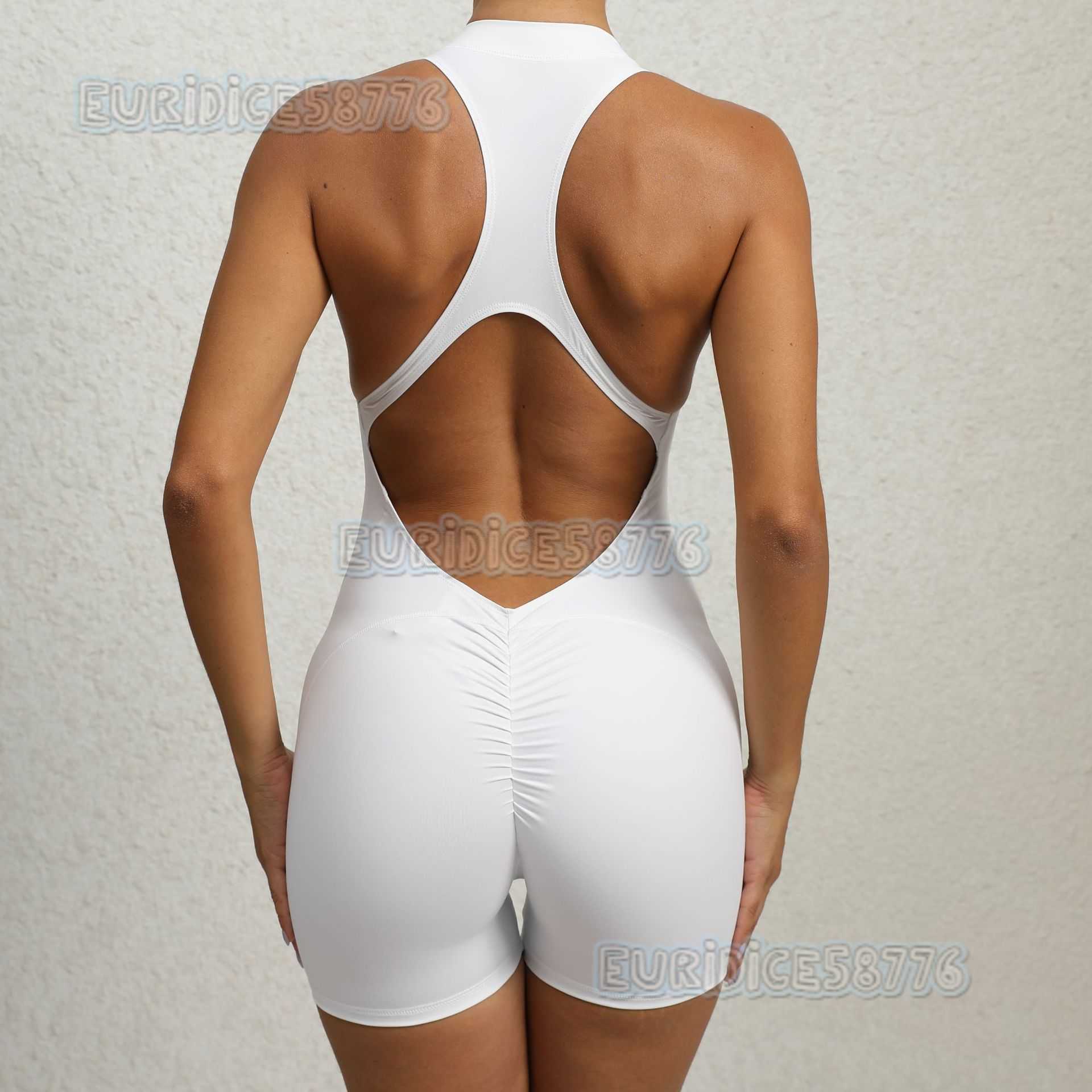 Seamless Tight Zipper Sports Yoga Pants Peach Butt Onepiece Quickdry Wrinkled Fitness Jumpsuit H250825