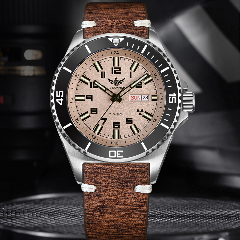 Yelang V1031 Men Watches 44mm Diver Retro Water Japan 8205 Automatic Mechanical Sapphire Vintage Watch Waterproof 30BR luminous