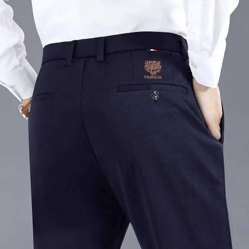 2942 Mens Summer Thin Fashion Business Casual Suit Pants Long Pants Mens Elastic Straight Sleeve Formal Pants Plus Size W250826