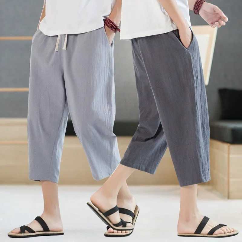 2025 Mens Fashion Casual Cropped Pants Solid Color Breathable Loose Shorts Straight Pull Pants Streetwear Mens W250826