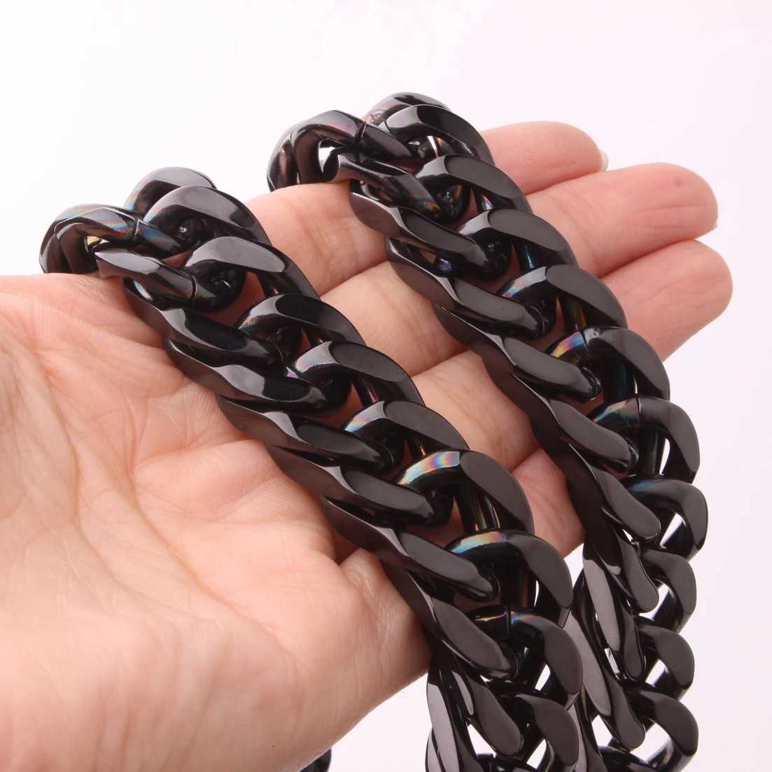 10121417MM Width Stainless Steel Cuban Link Chain Necklace for Men Wholesale Black Chain Mens JewelryXJ250826