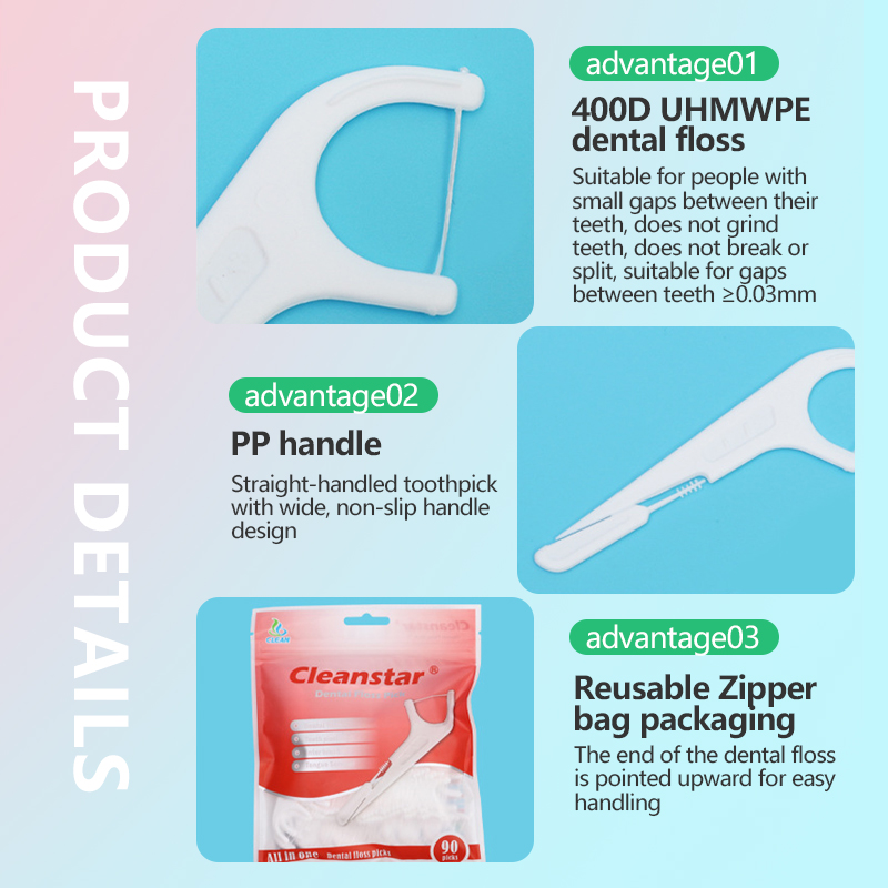 Dental floss, 90-count bag, family-sized, home use, dental floss sticks, disposable dental floss sticks