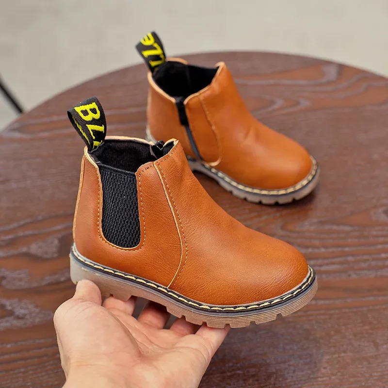 Kids Fashion Boots for Boys Girls Toddlers Big Children Ankle Boots with Zipper Warm Thick Plush Autumn Winter Chelsea Boots 250825